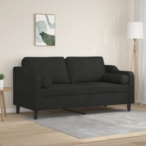 2-Seater Sofa with Throw Pillows Black 140 cm Fabric