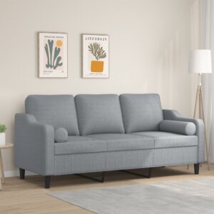 Modern Light Grey Fabric 3-Seater Sofa with Throw Pillows  Comfortable and Durable Design