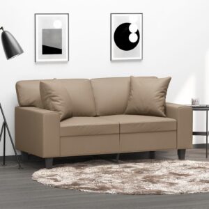 Modern Two-Seater Sofa with Throw Pillows in Cappuccino Faux Leather - Comfortable and Durable