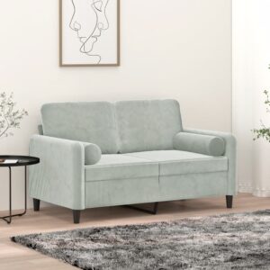 Modern Two-Seater Sofa with Throw Pillows in Light Grey Velvet - Comfortable and Sturdy