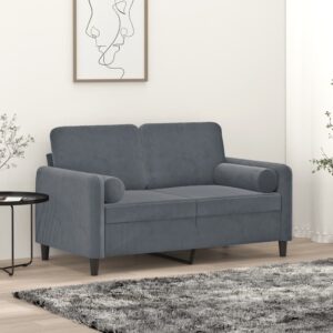 Modern Two-Seater Sofa with Throw Pillows in Dark Grey Velvet - Comfortable  Sturdy  and Luxurious