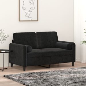 Modern Two-Seater Sofa with Throw Pillows in Black Velvet - Comfortable  Sturdy  and Luxurious