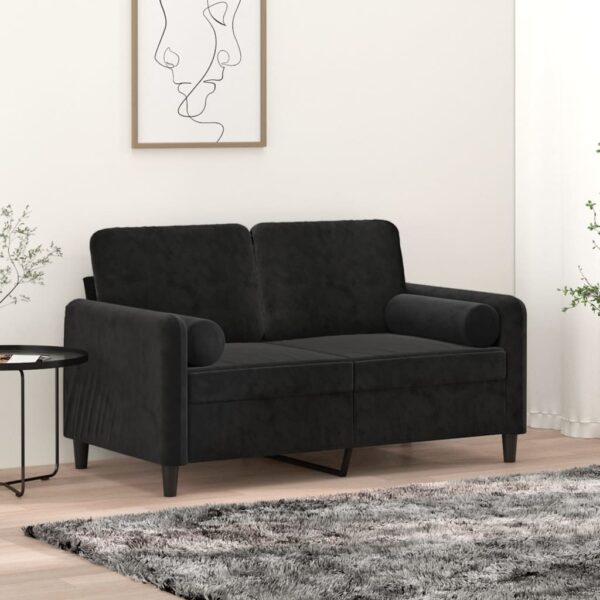 Modern Two-Seater Sofa with Throw Pillows in Black Velvet - Comfortable  Sturdy  and Luxurious