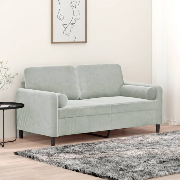 2-Seater Sofa with Throw Pillows Light Grey 140 cm Velvet