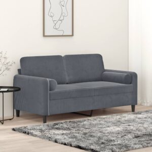 Modern 2-Seater Sofa with Throw Pillows in Dark Grey Velvet  Comfortable and Sturdy with Removable Covers