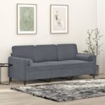 Dark Grey Velvet 3-Seater Sofa with Throw Pillows  Comfortable  Sturdy  Modern Design