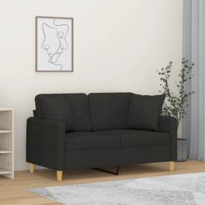 Modern Two-Seater Sofa with Throw Pillows in Black Fabric  Comfortable and Durable Design