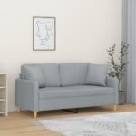 2-Seater Sofa with Throw Pillows Light Grey 140 cm Fabric