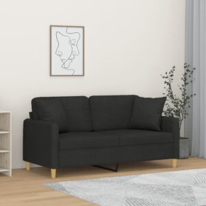 2-Seater Sofa with Throw Pillows Black 140 cm Fabric