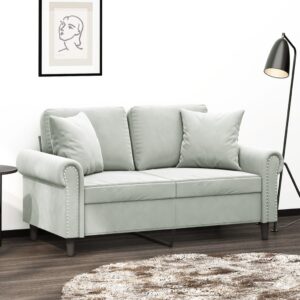 Modern 2-Seater Sofa with Throw Pillows in Light Grey Velvet  Comfortable and Sturdy