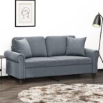 Modern 2-Seater Sofa with Throw Pillows in Dark Grey Velvet - Comfortable  Sturdy  Luxurious