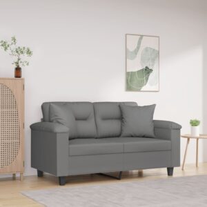 Modern Two-Seater Sofa with Pillows in Dark Grey Microfibre Fabric - Comfortable and Durable