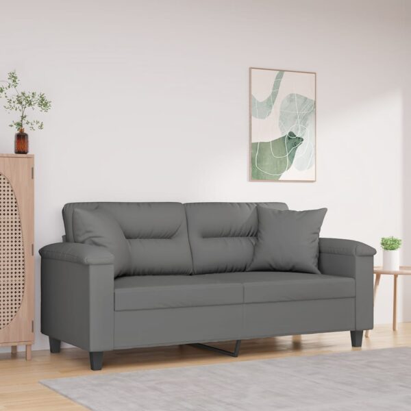 2-Seater Sofa with Pillows Dark Grey 140 cm Microfibre Fabric