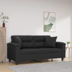 2-Seater Sofa with Throw Pillows Black 140 cm Faux Leather