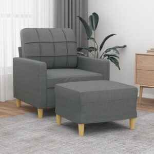 Dark Grey Fabric Sofa Chair and Footstool Set  Comfortable and Durable  Modern Design  Ideal for Home Relaxation