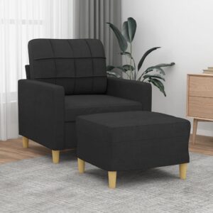 Stylish Black Sofa Chair with Footstool  Comfortable Fabric  Sturdy Frame  Versatile Use