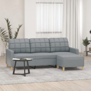 Light Grey Fabric 3-Seater Sofa with Footstool  Comfortable  Durable  Modern Design