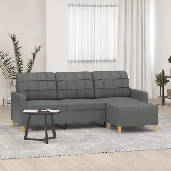 Stylish Dark Grey Fabric 3-Seater Sofa with Comfortable Footstool  Durable and Breathable