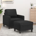 Black Faux Leather Sofa Chair and Footstool Set  Comfortable Seating  Sturdy Frame  Modern Design