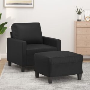 Black Faux Leather Sofa Chair and Footstool Set  Comfortable Seating  Sturdy Frame  Modern Design