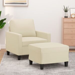 Sofa Chair with Footstool Cream 60 cm Faux Leather