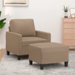 Cappuccino Faux Leather Sofa Chair and Footstool Set  Comfortable and Durable  Modern Design