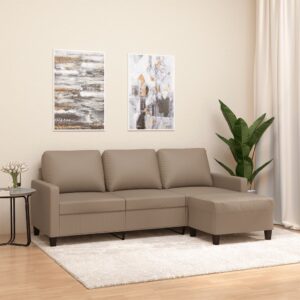 Chic Cappuccino Faux Leather Three-Seater Sofa with Footstool for Comfort and