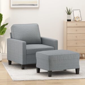 Light Grey Fabric Sofa Chair and Footstool Set  Comfortable and Durable  Modern Design