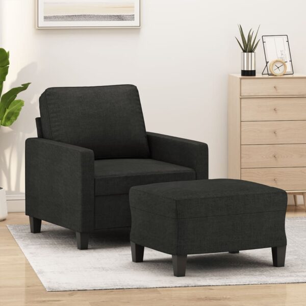 Stylish Black Sofa Chair with Footstool  Comfortable Fabric  Sturdy Frame  Versatile Use