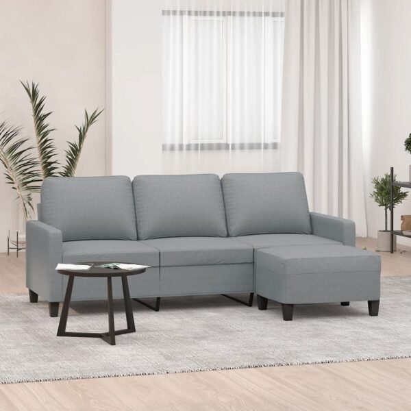 Light Grey Fabric 3-Seater Sofa with Footstool  Comfortable and Durable  Modern Design