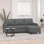 Stylish Dark Grey Three-Seater Sofa with Footstool  Comfortable Fabric  Versatile Design