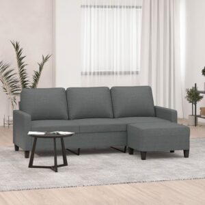 Stylish Dark Grey Three-Seater Sofa with Footstool  Comfortable Fabric  Versatile Design