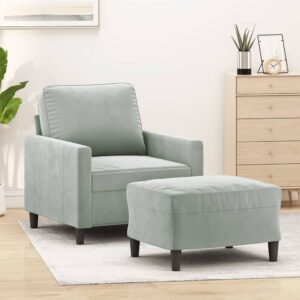 Light Grey Velvet Sofa Chair and Footstool Set  Comfortable and Sturdy  Modern Design  Ideal for Relaxation