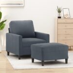 Velvet Sofa Chair with Footstool Set in Dark Grey - Comfortable  Durable  and Stylish Living Room Furniture