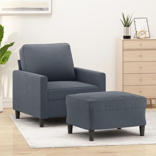 Velvet Sofa Chair with Footstool Set in Dark Grey - Comfortable  Durable  and Stylish Living Room Furniture