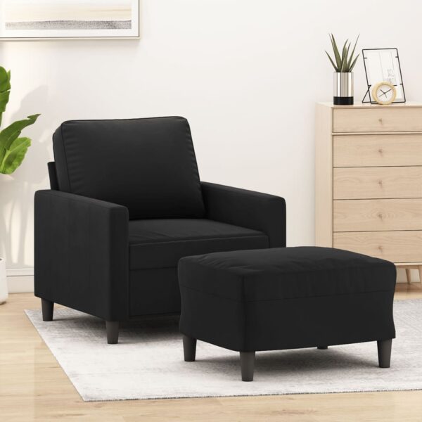 Velvet Sofa Chair with Footstool Set in Black - Comfortable  Durable  and Stylish for Home Decor