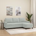 Light Grey Velvet 3-Seater Sofa with Footstool  Comfortable and Durable  Modern Design  Ideal for Home