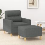 Dark Grey Fabric Sofa Chair and Footstool Set  Comfortable and Durable  Modern Design  Ideal for All Living Spaces