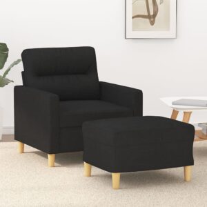 Stylish Black Sofa Chair with Footstool  Comfortable Fabric  Sturdy Frame  Versatile Use