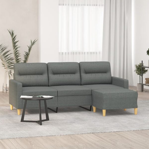 Stylish Dark Grey Three-Seater Sofa with Footstool  Comfortable Fabric  Versatile Design