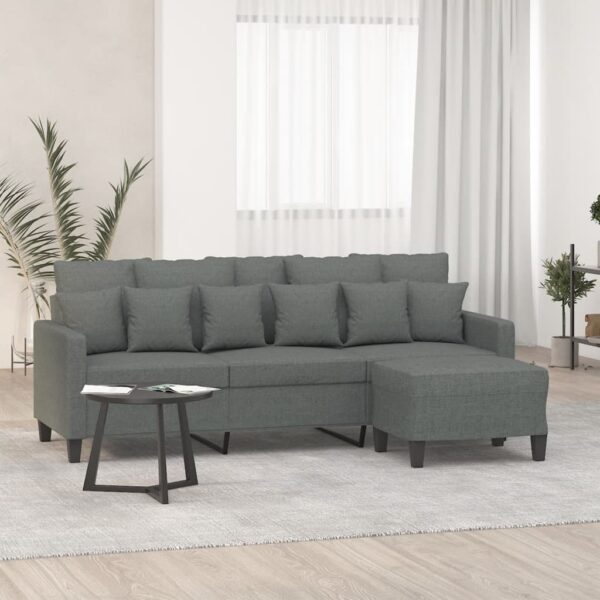 Three-Seater Sofa with Footstool in Dark Grey Fabric - Comfortable  Durable  and Stylish