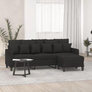 Stylish Three-Seater Sofa with Footstool in Black Fabric  Comfortable and Durable  Ideal for Home