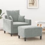 Sofa Chair with Footstool Light Grey 60 cm Velvet