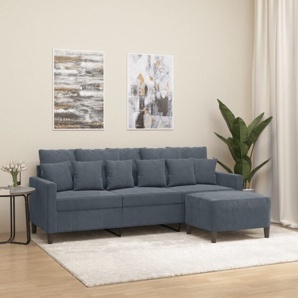 Velvet 3-Seater Sofa with Footstool in Dark Grey - Comfortable  Durable  and Stylish Living Room Furniture