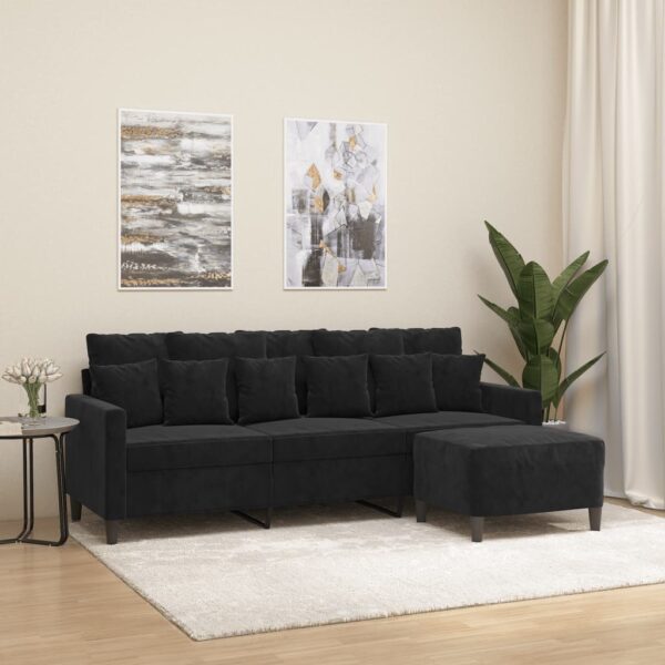 Chic Black Velvet 3-Seater Sofa with Footstool  Comfortable and Durable  Ideal for Home Decor