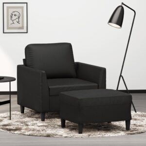 Stylish Black Faux Leather Sofa Chair with Footstool  Comfortable Seating  Sturdy Frame