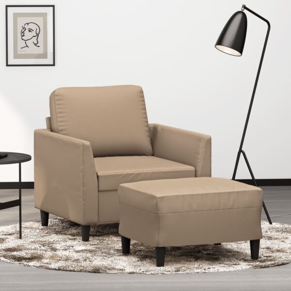 Sofa Chair with Footstool Cappuccino 60 cm Faux Leather