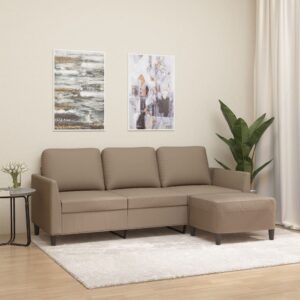 Three-Seater Sofa with Footstool in Cappuccino Faux Leather  Comfortable and Durable