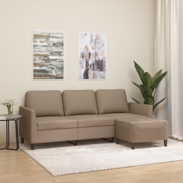 Three-Seater Sofa with Footstool in Cappuccino Faux Leather  Comfortable and Durable