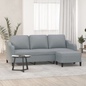 Light Grey Fabric 3-Seater Sofa with Footstool  Comfortable and Durable  Modern Design